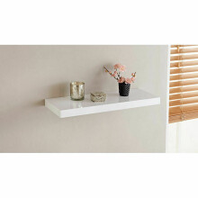 G-0044 High Gloss Floating Shelf 60cm White - Concealed Bracket, Wall-Mounted, MDF Wood-Effect