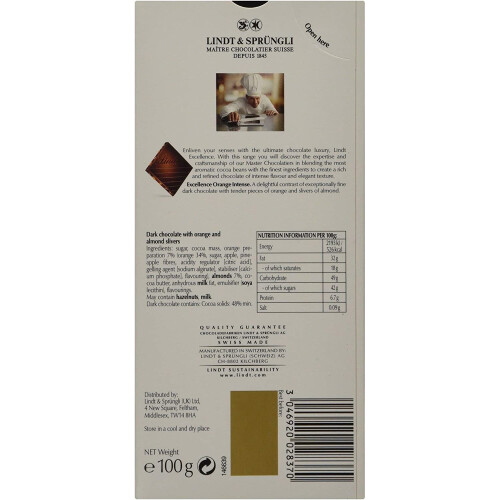 Lindt Lindt Excellence Orange Intense Dark with Almonds, 100g 1