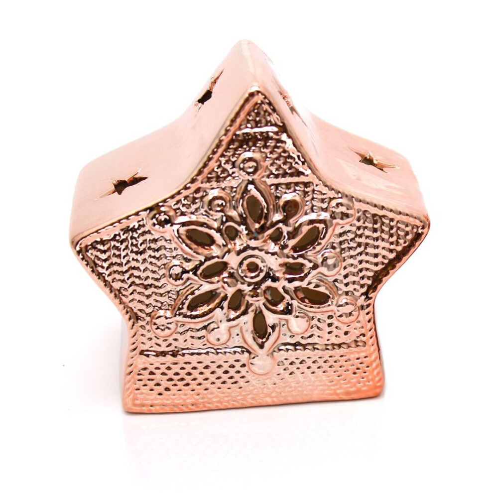 Parisienne Chic Copper Christmas Tealight Holder Ornament - Rose Gold Tea Light Candle Decoration - Star
