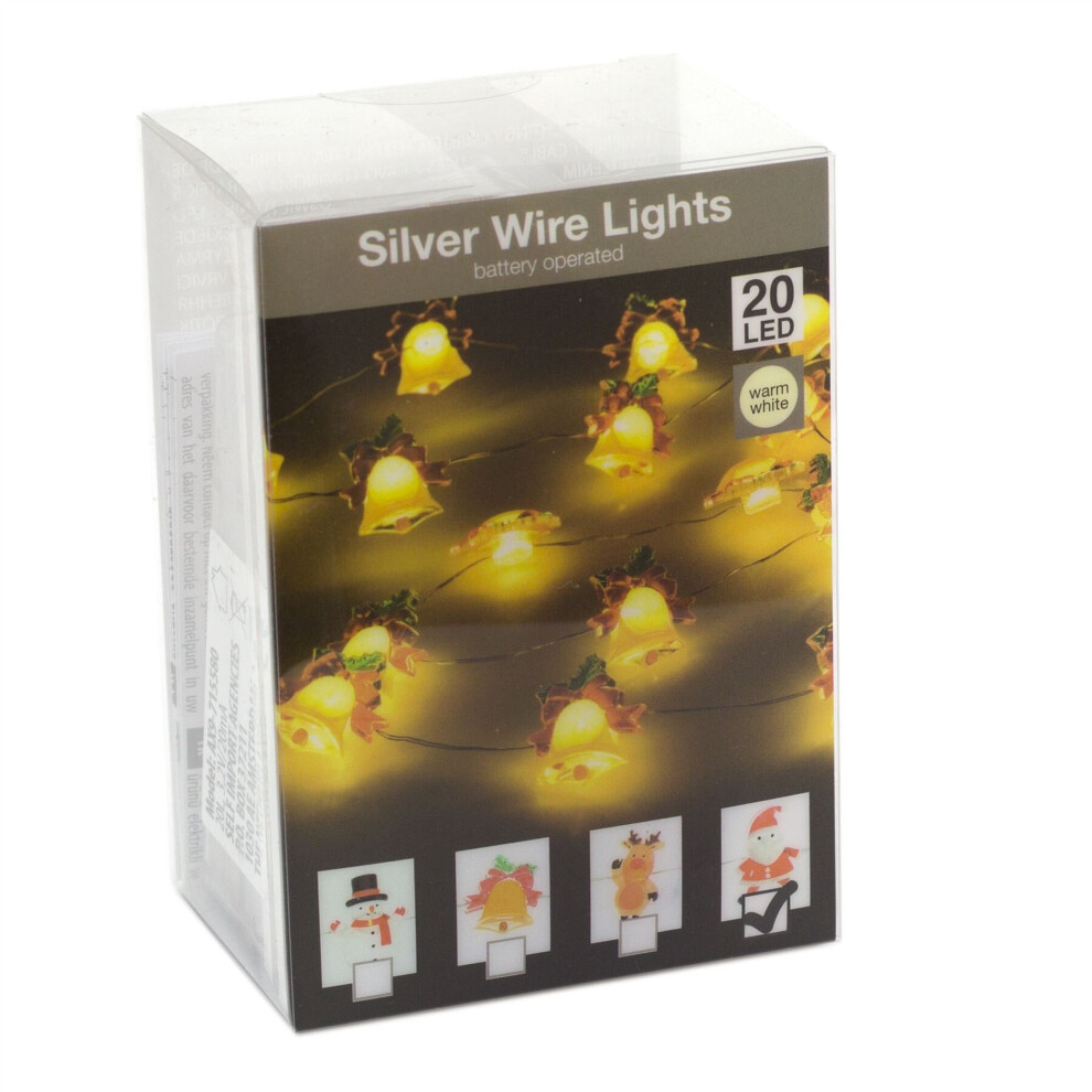 20 Christmas LED Fairy Lights | Xmas Garland Festoon Fairy Light String Chain 1m | Novelty Battery Operated Lights - Father Christmas