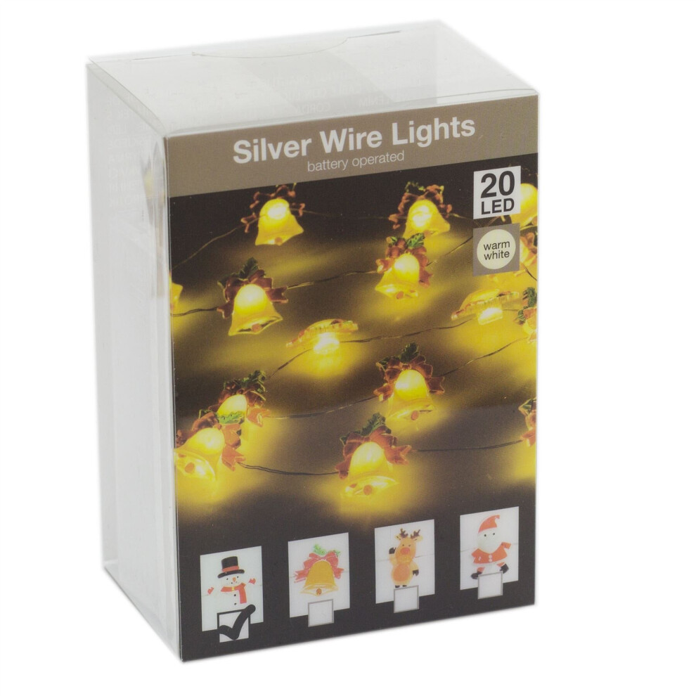 20 Christmas LED Fairy Lights | Xmas Garland Festoon Fairy Light String Chain 1m | Novelty Battery Operated Lights - Snowman