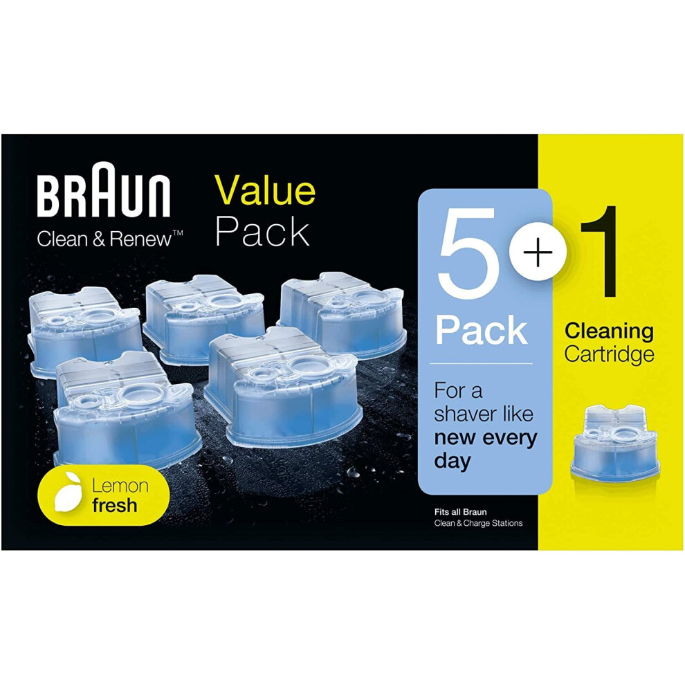 Braun Clean and Renew Refill Replacement Cartridges for Electric Shaver, 5+1 Pack