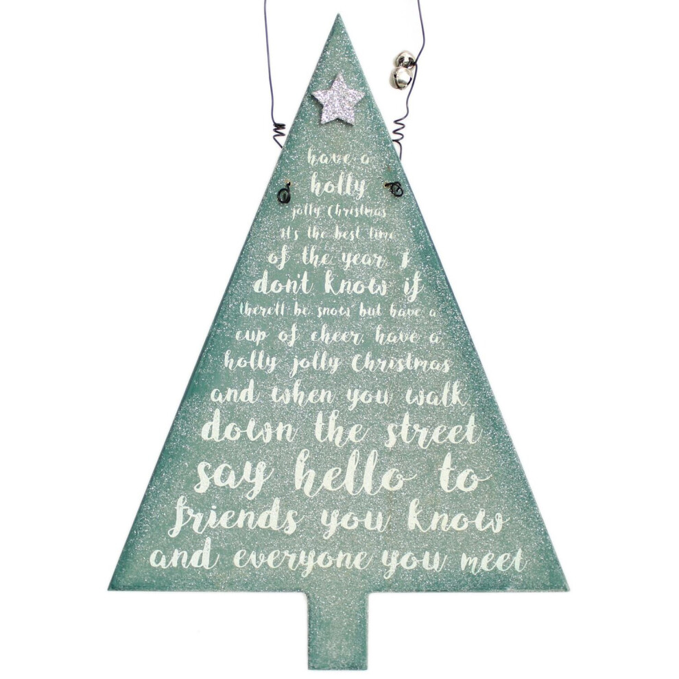 Carousel Hanging Frosty Glitter Christmas Tree Song Plaque Decoration ~ Have A Holly Jolly Christmas
