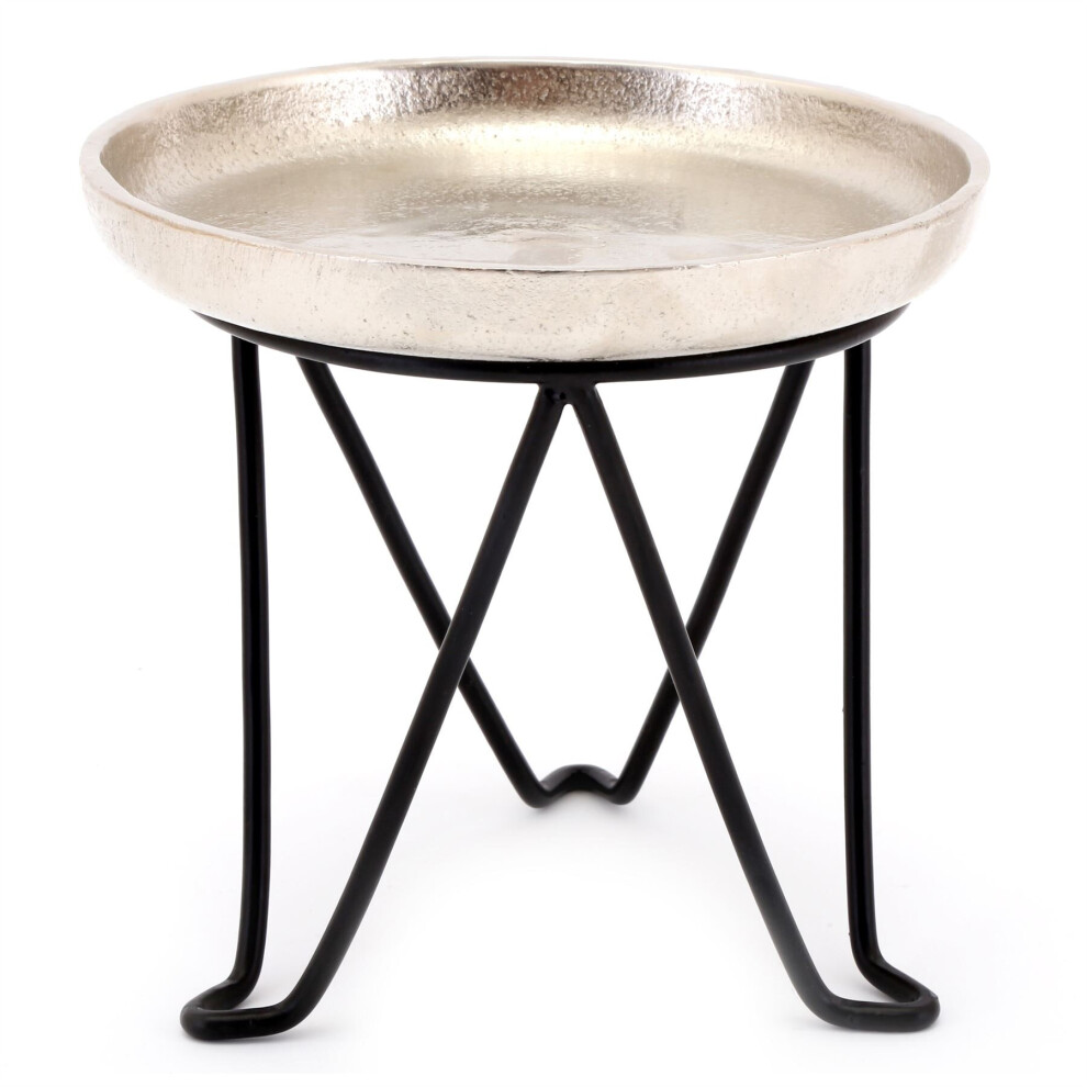 Stylish Silver Metal Candle Holder | Decorative Pillar Candle Display Dish | Tealight Candle Tray On Legs-image-OPC-P6PC8DT-NEW