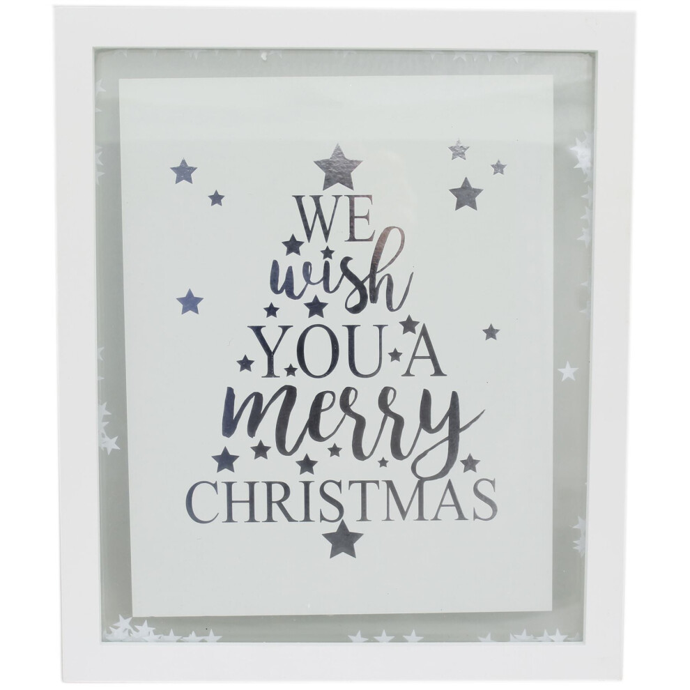 Carousel Hanging Christmas Confetti Glass Plaque 27Cm X 32Cm - We Wish You A Merry Christmas White