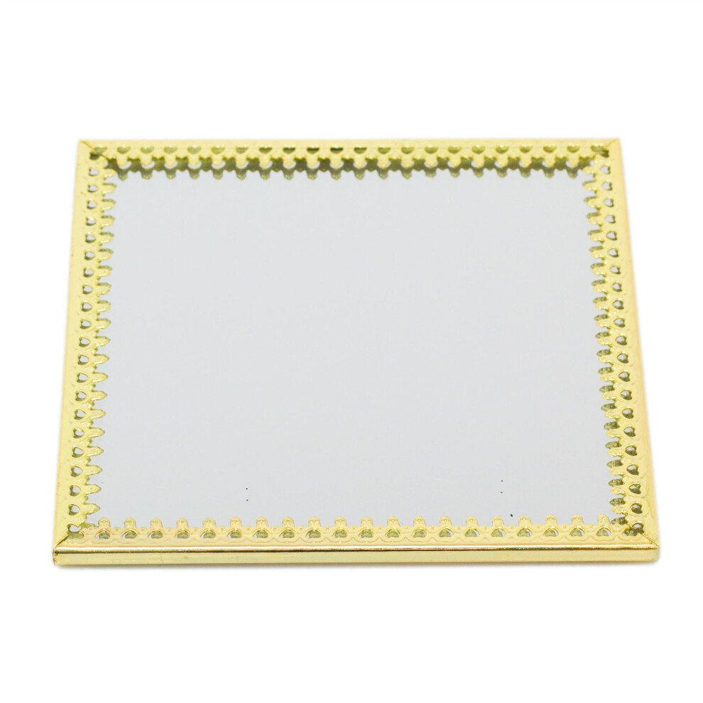 10cm Decorative Mirror Glass Display Plate | Mirrored Candle Tray | Gold Glass Coaster - Square