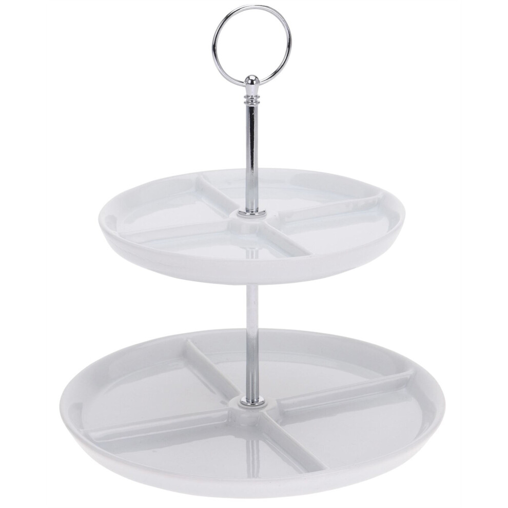 2 Tier Cake Stand - Porcelain Display Food Stand, Dessert Cake Tower Stand, 2 Layers Afternoon Tea Stands