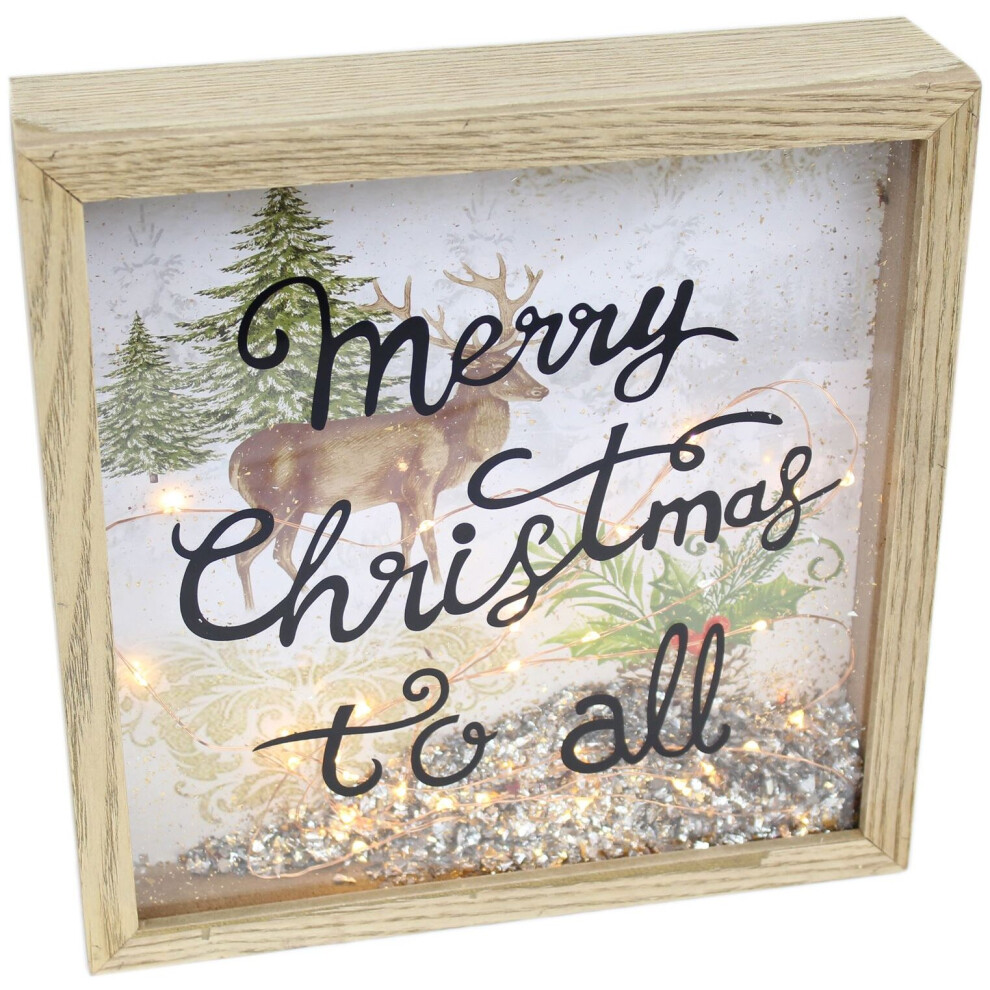Carousel Glitter Foil Up Led Christmas Frame Plaque Reindeer Sign Decoration Light