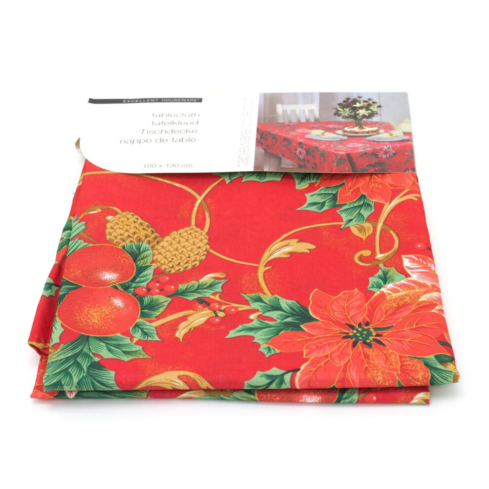 Carousel Traditional Fabric Christmas Tablecloth | Rectangular Table Cloth | Xmas Table Cover Christmas Decorations 180Cm X 130Cm - Cloth Pine Cone Red