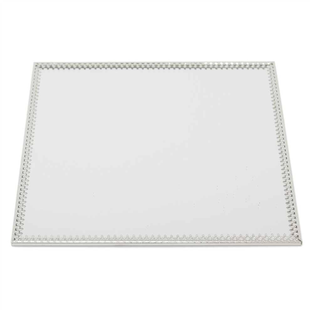 20cm Decorative Mirror Glass Display Plate | Silver Mirrored Candle Tray | Centerpiece Vanity Perfume Tray - Square