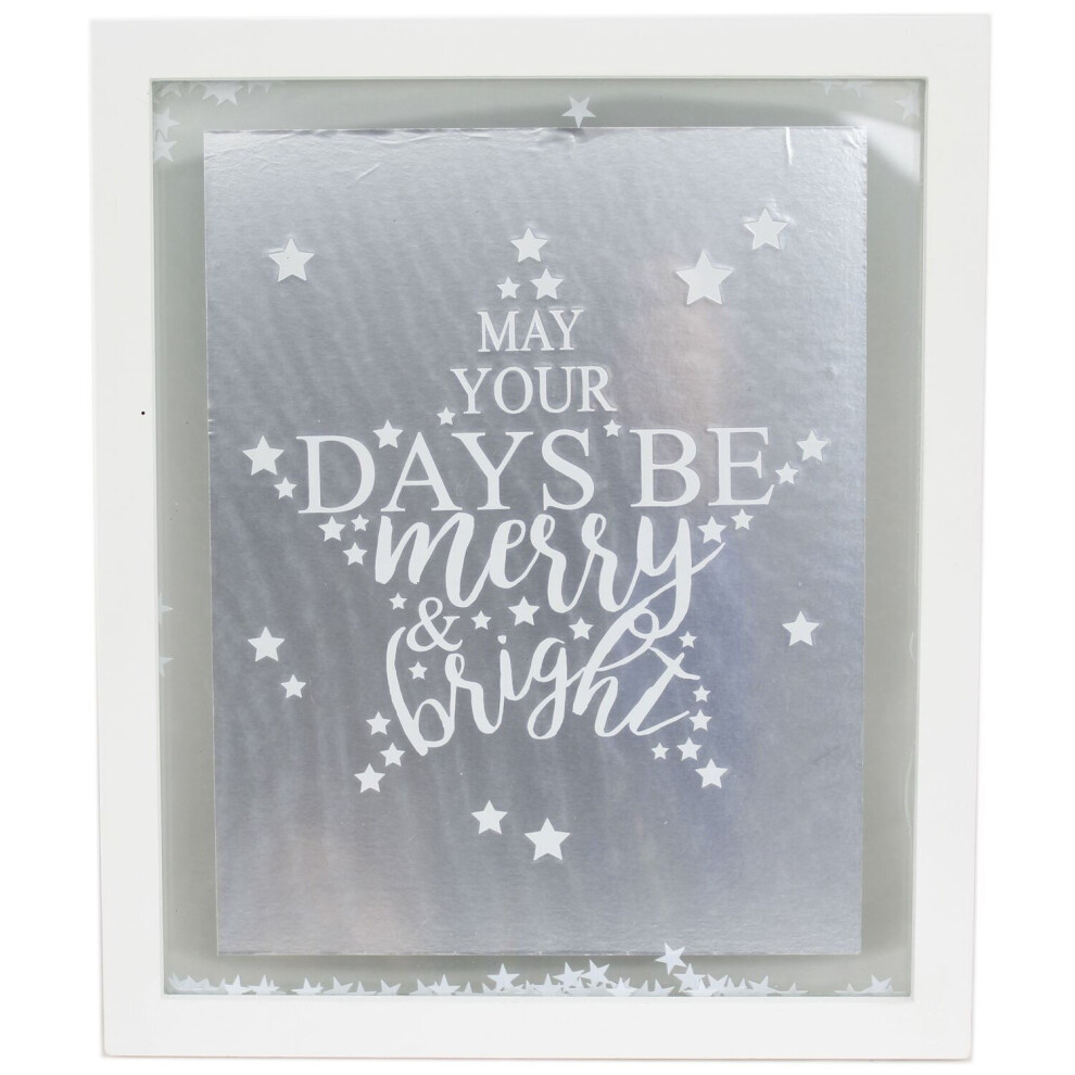 Hanging White Christmas Confetti Glass Plaque 27cm x 32cm - May Your Days Be Merry And Bright