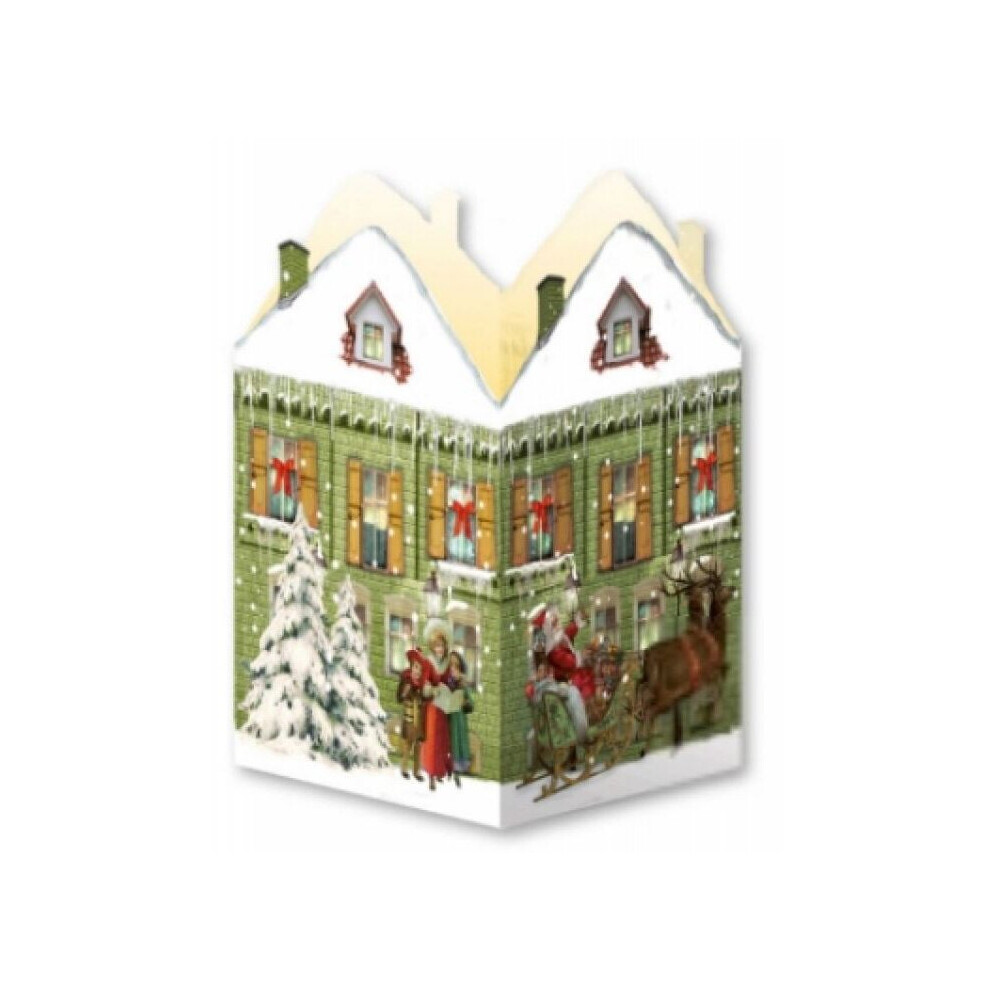 Carousel Deluxe Mini Advent Calendar Christmas Card - Nostalgic House Tealight Lantern - House Green
