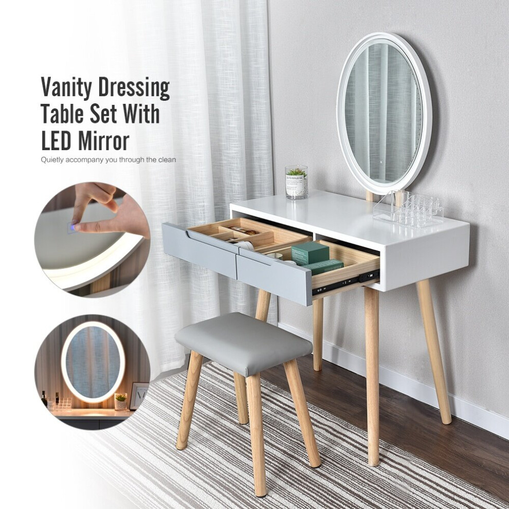 ELECWISH Dressing Table with Oval Mirror Makeup Vanity Table Set