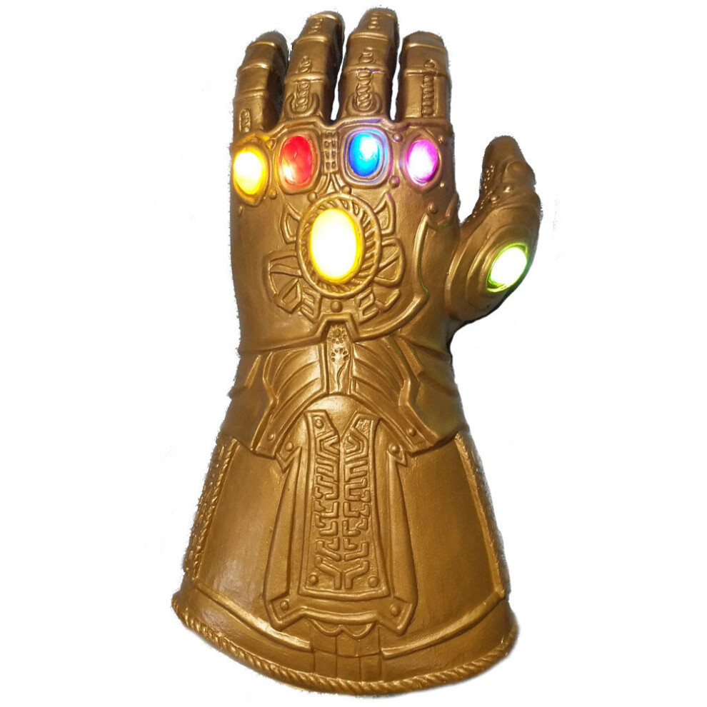 ( Thanos Infinity Gauntlet Rubber Gloves with LED Light-up  for Halloween Props Kid Size) Rubber Thanos Gloves Gauntlet Infinity Led Light