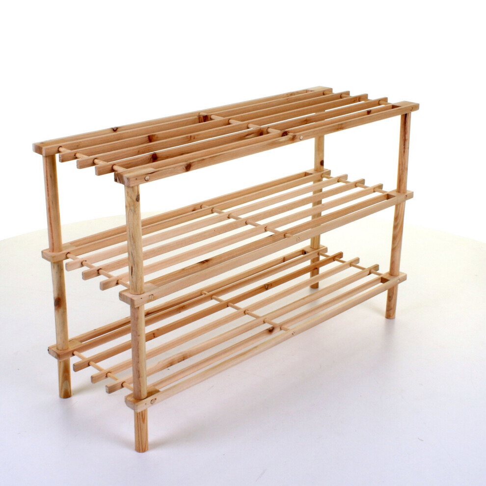 (3 Tier Slatted Pine) Shoe Rack Shoe Storage Organiser Unit Portable Storage Stand Pairs Trainers Wood-image-OPC-P6PYKHG-NEW