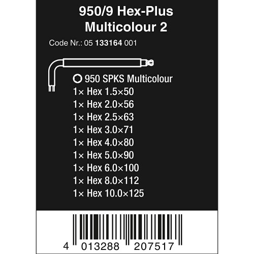 Wera Wera 950/9 Hex-Plus Metric Multicolour 2 L-key set - WER133164 1