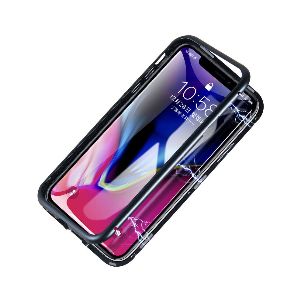 Protective Case For Iphone Xs Magnetic Adsorption Metal Bumper + 9H Tempered Glass Back Cover 6441594706529
