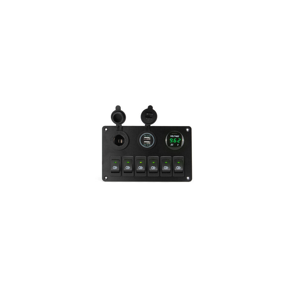6 Gang On-Off Toggle Rocker Switch Panel With Dual Usb Charger Port Lighter Led Voltmeter 12-24V For Car Boat Marine Rv Truck 4191026510355