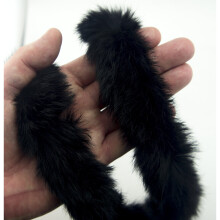 HAND Black Rabbit Fur Piping Trim for Garment Edging, Coats, Hoods, Cushions & Soft Furnishings 3.5cmW - Per Metre