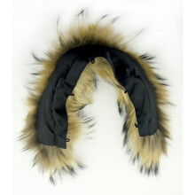 HAND Padded Black Base Detachable Collar with Brown & Black Warm Fox Fur Trim and Loop Attachments 11cmW - 53cm