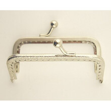 HAND Silver Tone Engraved Flowers Coin Purse Frame with Kiss Clasp Lock Handle - 85 x 45 mm