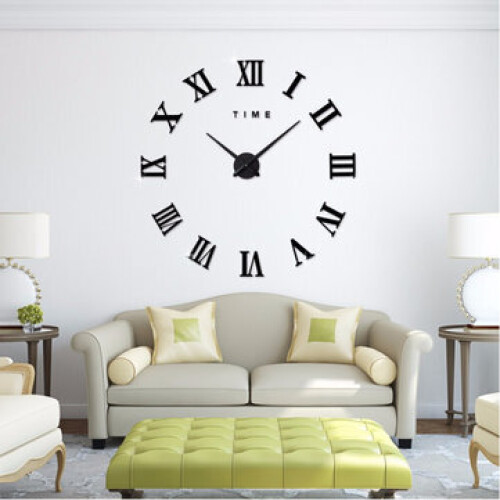 Modern Design DIY Large Decorative 3D Wall Clock Reloj Pared Adhesivo Roman Numerals Mirror Big Clocks Stickers Watches black