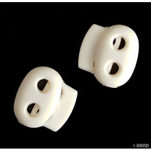 White Plastic Toggle Spring Stop Double Hole String Cord Locks - Assprted Sizes and Shapes (TW03 Small Bean - pack of 14)