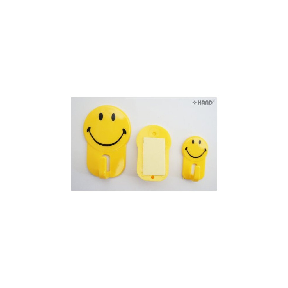 NO.2086 Easy to Attached Powerful Multi-sizes Self Adhesive Hook Smily Face Design - Pack of 3, Load 2kg, Bathroom/Kitchen Hooks