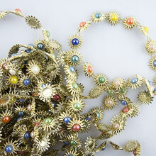 HAND LZ-547 Gold Tone Garment and Accessory Making Trim with Coloured Crystal / Enamel Diameter 15mm, Appx 9 meters - Design C