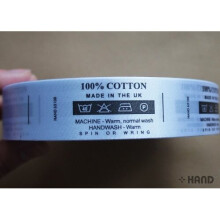 Fabric Printed Wash Care Labels 100% Cotton, 40 Degree, DO NOT BLEACH, 2 Dots Iron, Tumble Dry, 25mmWx61mmL, Roll of 2000 Get the DEAL