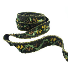 HAND Green Sequin Yellow Highlight Gold Edge Fabric Sew In Trim for Clothing and Accessory Embellishment - 27 mm Wide - 3 Metres