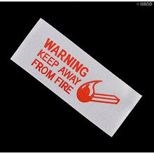 Pre Cut Fabric Red Ink Printed Wash Care Labels "WARNING Keep away from Fire" - pack of appx 2000 labels