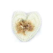 HAND Double Hearts White Knitted Decorative Rosettes Sew on Trim with Beading and Net Backing - 1 Metre Appx 8 pcs (9 x 9 cm)