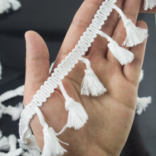 HAND White Cotton Tassell Trim for Garment, Accessory and Soft Furnishing Embellishment - 45mm Wide - 3 Metres