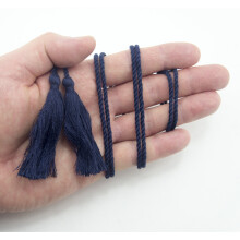 HAND Set of 4 Navy Blue Cotton Double Ends Tassels with String Cord - 136cm Long