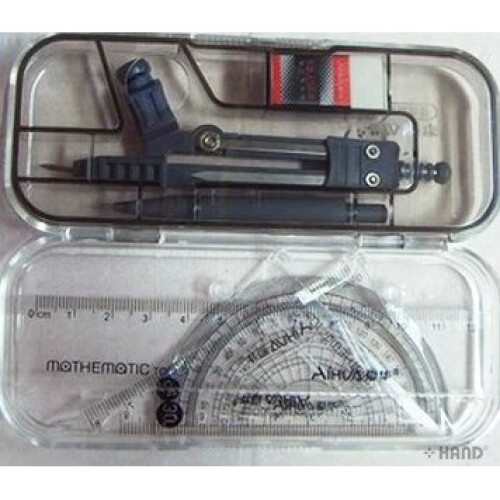 AH1213 Study Compass and Geometry Kit, 7-Piece Assortment with Shatterproof Box /w Automatic Refillable Pencil