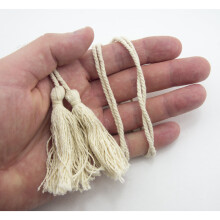 HAND Set of 4 Off White Cotton Double Ends Tassels with String Cord - 136cm Long