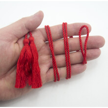 HAND Set of 4 Red Cotton Double Ends Tassels with String Cord - 136cm Long