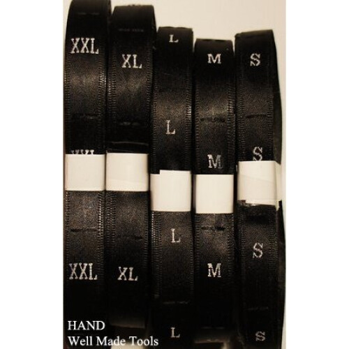 A Roll of Fold Woven Size Label Tabs Black, 500pcs (M)
