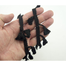 HAND Black Cotton Tassel Trim for Garment, Accessory and Soft Furnishing Embellishment - 45mm Wide - 3 Metres