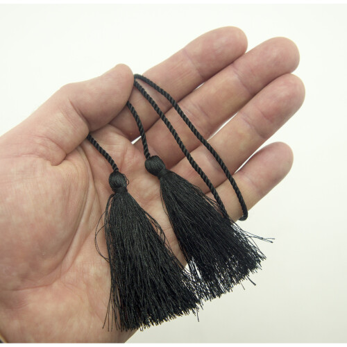 HAND Set of 4 Black Silky Polyester Double Ends Tassels with String Cord - 127cm Long