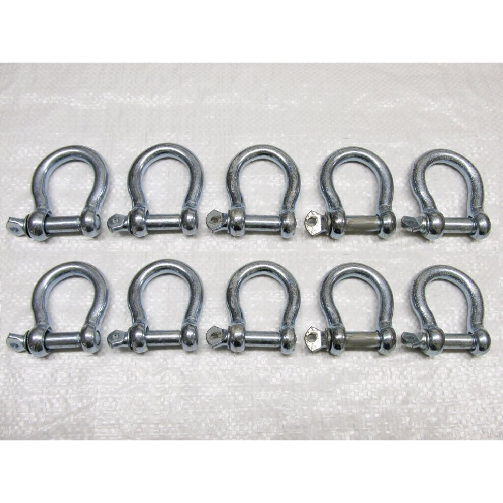 (8MM, Pack of 10) Galvanised Commercial Bow Shackles 5MM - 25MM