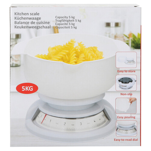 White Analogue Dial Measuring Baking Cooking Kitchen Scale 5KG Bowl 1