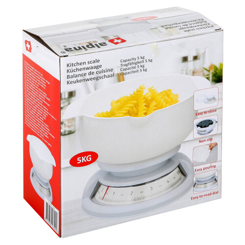 White Analogue Dial Measuring Baking Cooking Kitchen Scale 5KG Bowl 2