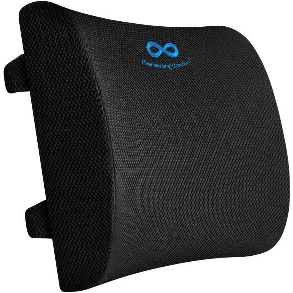 Everlasting Comfort Lumbar Support Pillow for Office Chair - Pure Memory Foam Back Cushion for Car (Black)