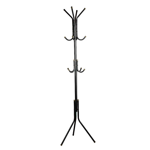 (Black) 12 Hook Coat Stand Floor Standing Rack Clothe Hang
