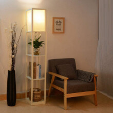(White) LED Floor Lamp Modern with Shelves Storage Display