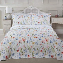 (King Size) Spring Meadow Bedspread Plus Pillow Shams Set Quilted Patchwork Multi