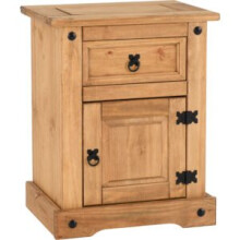 Corona 1Drawer 1Door Bedside Cabinet Pine Distressed Waxed Pine