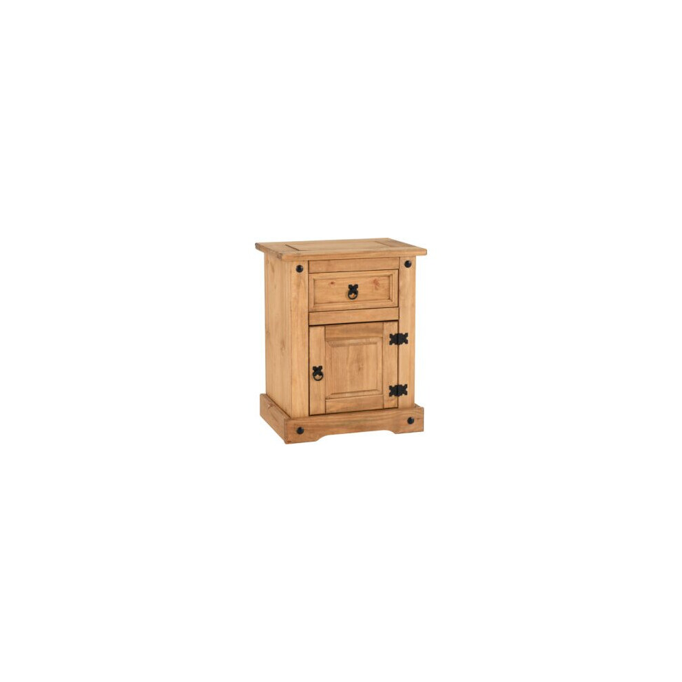 Corona 1Drawer 1Door Bedside Cabinet Pine Distressed Waxed Pine